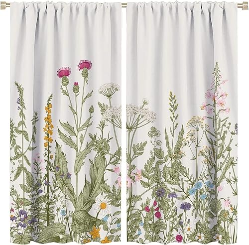 Miniatura 475 de Retro 70s Floral Blackout Window Curtains, Watercolor Flower Plant Rustic Modern Style Pattern Window Drapes, for Bedroom Living Room 42x45in 2