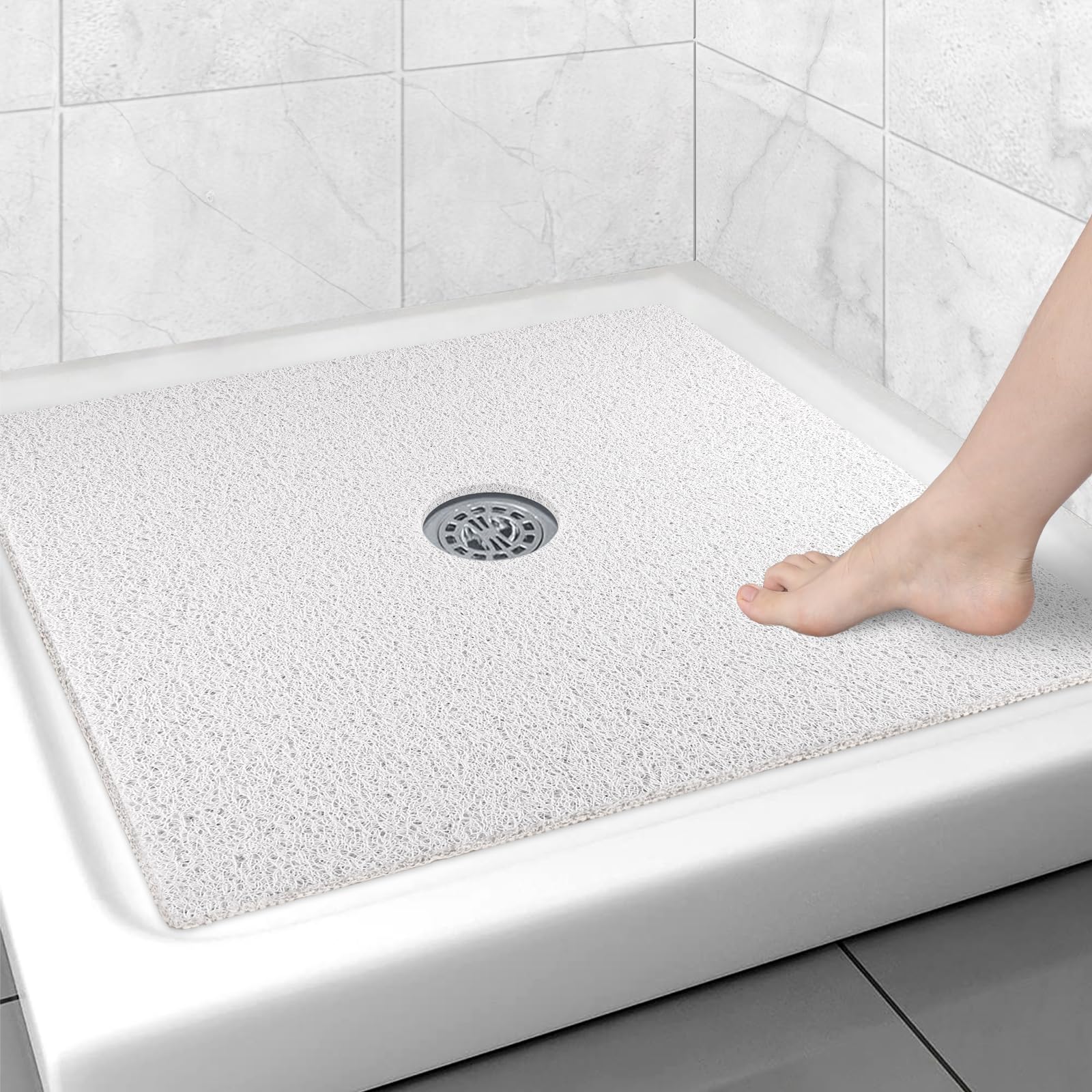 Quadratische Duschmatte, 61x61 Cm – Rutschfeste, Schnell Trocknende Luffa-Matte Aus PVC Für Dusche & Bad (Grau)