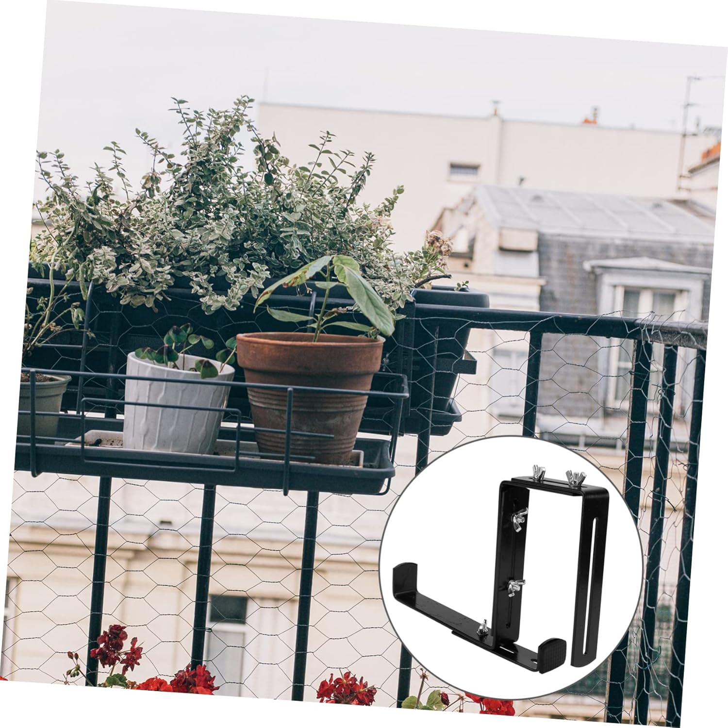 POPETPOP 1pc Hanging Flower Pot Hanger for Balcony Railing Versatile Outdoor Indoor Plant Holder Bracket for Windowsill Deck and Garden Decor Black