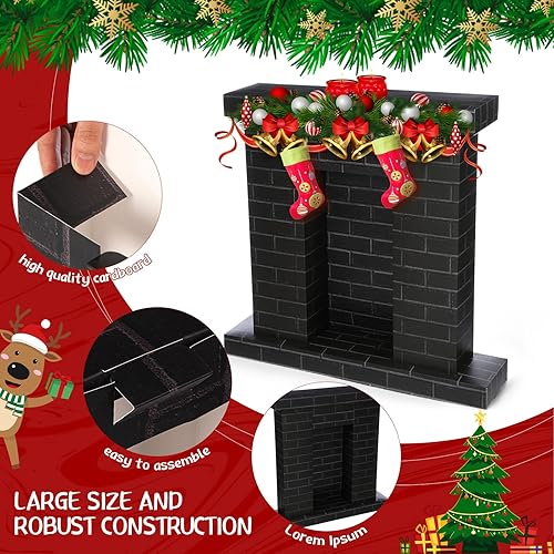 Miniatura 6 de Chimenea corrugada navideña de 35.5 x 29 x 8 pulgadas, ladrillo de cartón falso, telón de fondo de chimenea 3D Life, soporte para decoración de