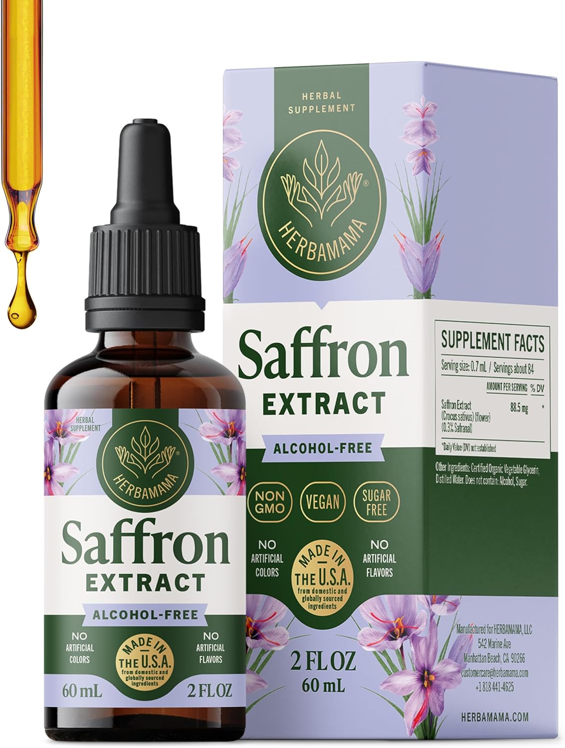 HERBAMAMA Saffron Supplements - Pure Saffron Extract for Mood Support & Antioxidant - Mood Support Supplement - Non-GMO, Alcohol & Sugar-Free, 84-Day Supply