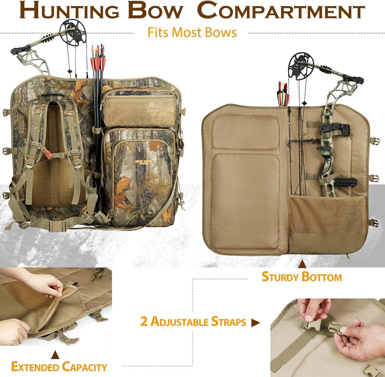 NEW VIEW Deer & Elk Hunting Backpack with Spacious Bow Compartment, Features Expandable Bow Holder & Adjustable Shoulder Strap, Lightweight Hunting Bag with Multiple Carry Options