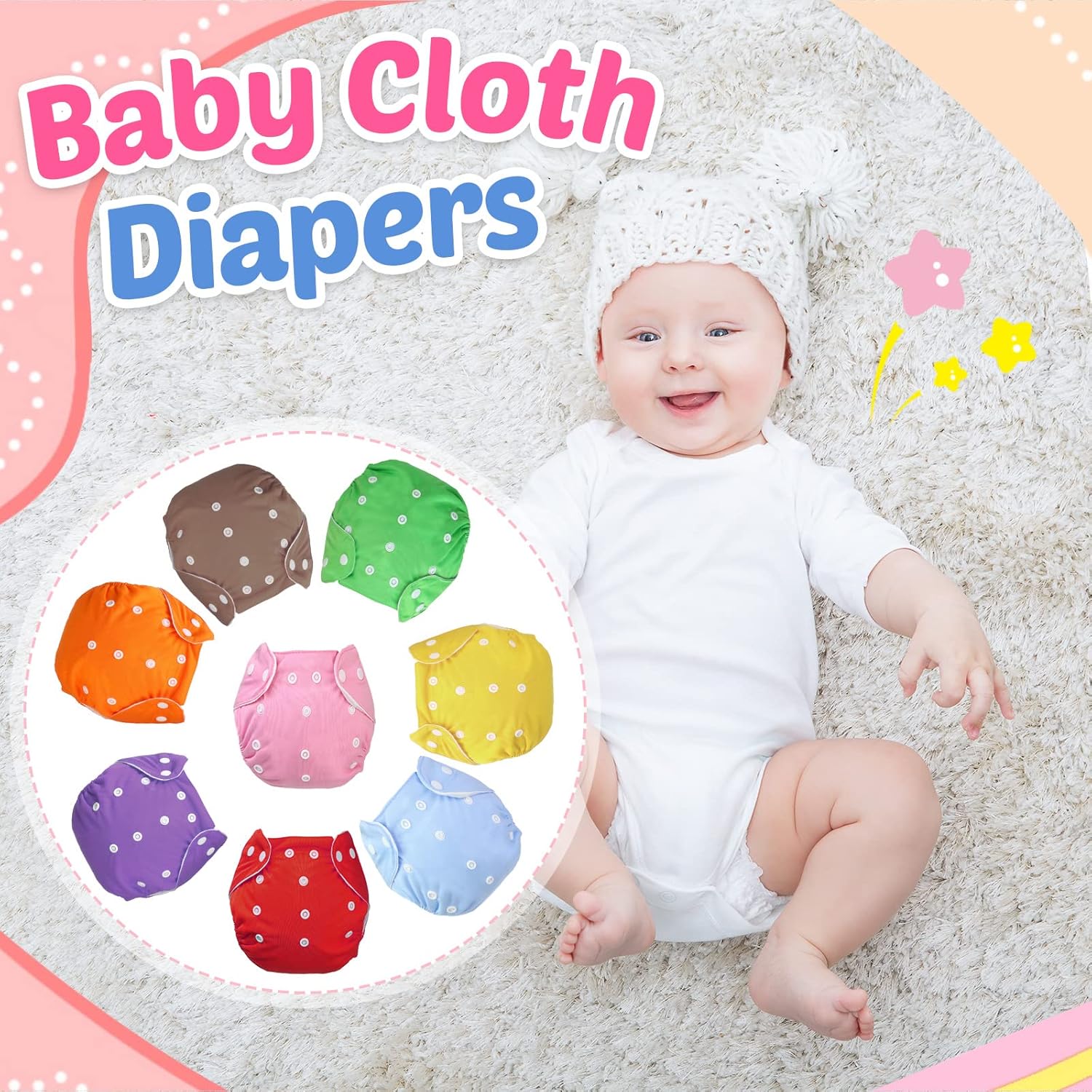 18 Pcs Baby Cloth Diapers Adjustable Reusable Cloth Diapers One Size Washable Nappy Covers Baby Cloth Pocket for Newborn Toddlers Boys Girls 8-25 Pound (No Inserts) : Baby