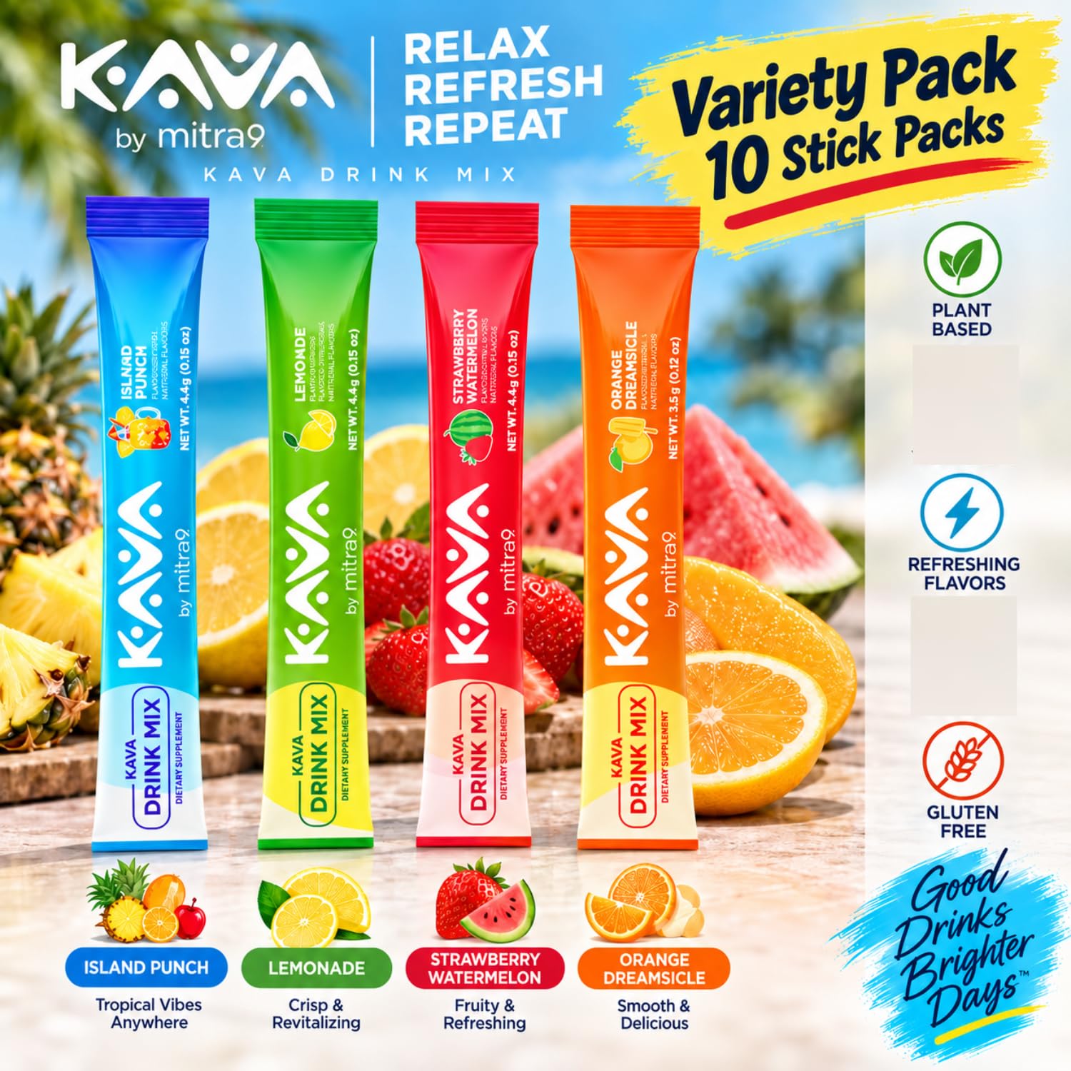 Mitra9 Kava Drink Mix, Variety Pack, 10 Kava Sticks, 0.15 Oz Each, 4 Flavor — Amazon image 3
