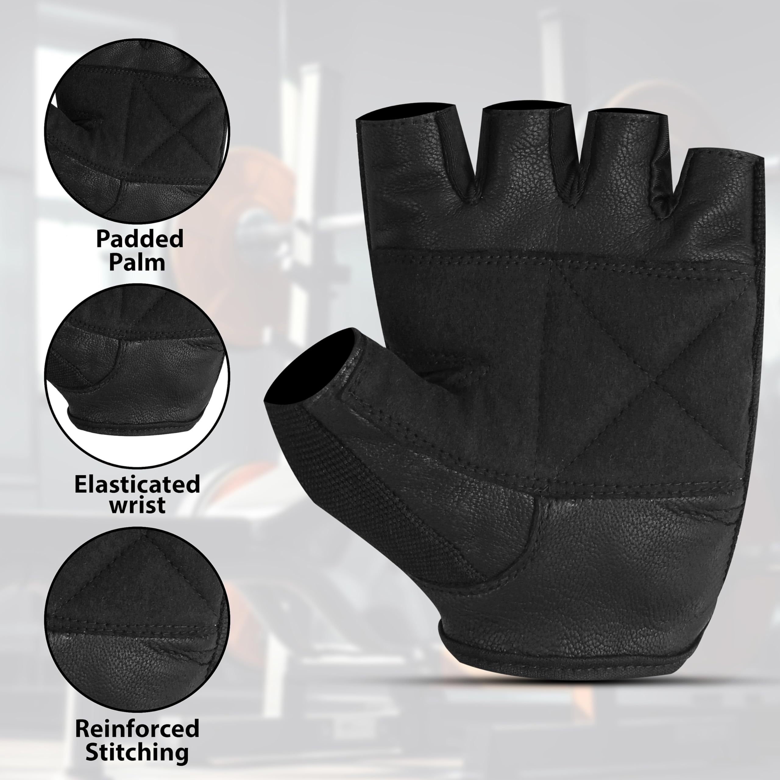 FIT TO LEAD TRADERS Weightlifting Gym Gloves with Non-Slip Leather Palm for Fitness, Bodybuilding, and Workout for Men and Women (Black, Medium)