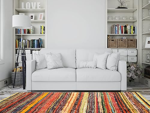 Miniatura 7 de India Artistic Alfombra de trapo Chindi multicolor de 4 x 6 pies Tejido a mano y reversible Algodón reciclado para sala de estar y cocina