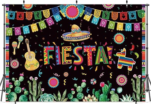 Miniatura 4 de Msocio Telón de poliéster duradero de 7 x 5 pies telón de fondo de fiesta mexicana carnaval banderas coloridas fondo de cactus floral fotografía