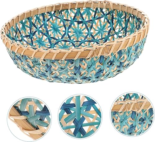 Miniatura 7 de Yardwe Cesta tejida de bambú, bandeja para verduras, decoración de escritorio, cestas de pared de mimbre de ratán, bandeja de almacenamiento de