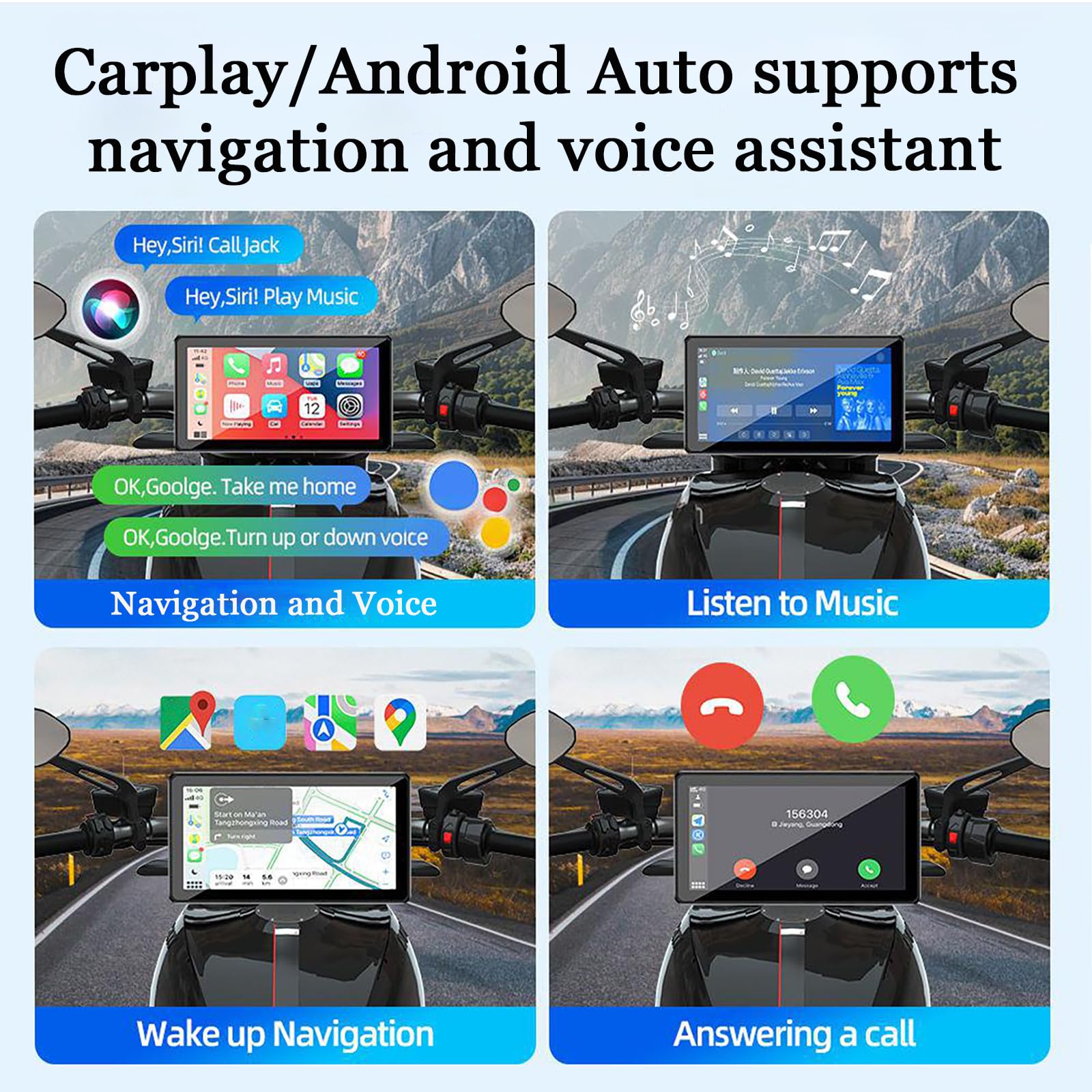 Navigatore GPS Moto per Crf 1000l Africa Twin, Schermo GPS Carplay per Moto, Display Touch 5" IP67 Impermeabile, Supporto Manubrio Universale per Moto/Scooter