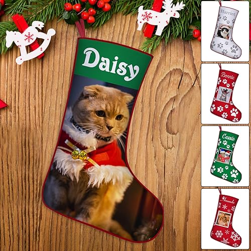 Miniatura 8 de Amlion Medias de Navidad personalizadas con foto de nombre regalos de calcetines de Navidad personalizados para mascotas decoración del árbol de