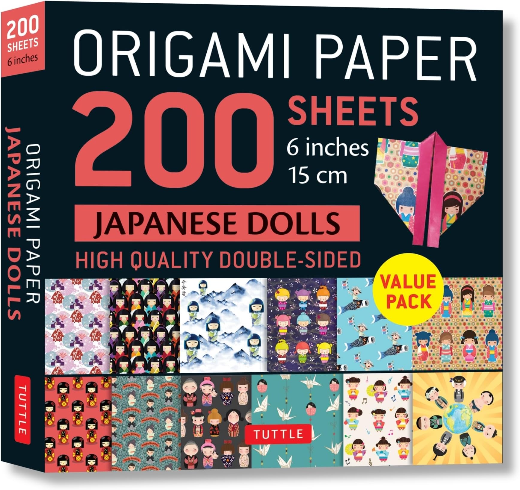 Origami Paper 200 sheets Japanese Dolls 6" (15 cm): Tuttle Origami Paper: Double Sided Origami Sheets Printed with 12 Different Designs (Instructions for 6 Projects Included) (Tuttle Specials)
