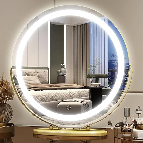 Miniatura 6 de Vierose Espejo de maquillaje grande de 20 pulgadas con luces, 3 modos de iluminación de color, espejo de maquillaje redondo iluminado con halo LED