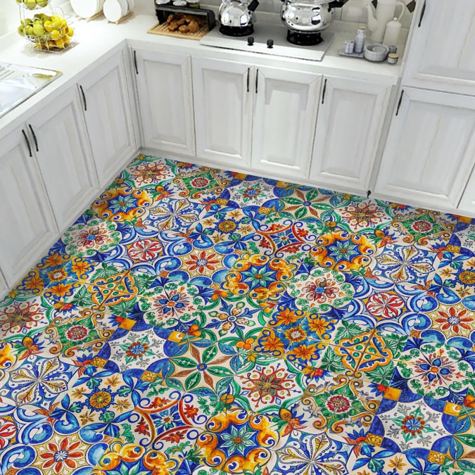 Wykwintne niebieskie zielone liście naklejki na płytki odporne na olej kuchnia łazienka samoprzylepne winylowe wodoodporne usuwalne 30x30cm/10 szt.