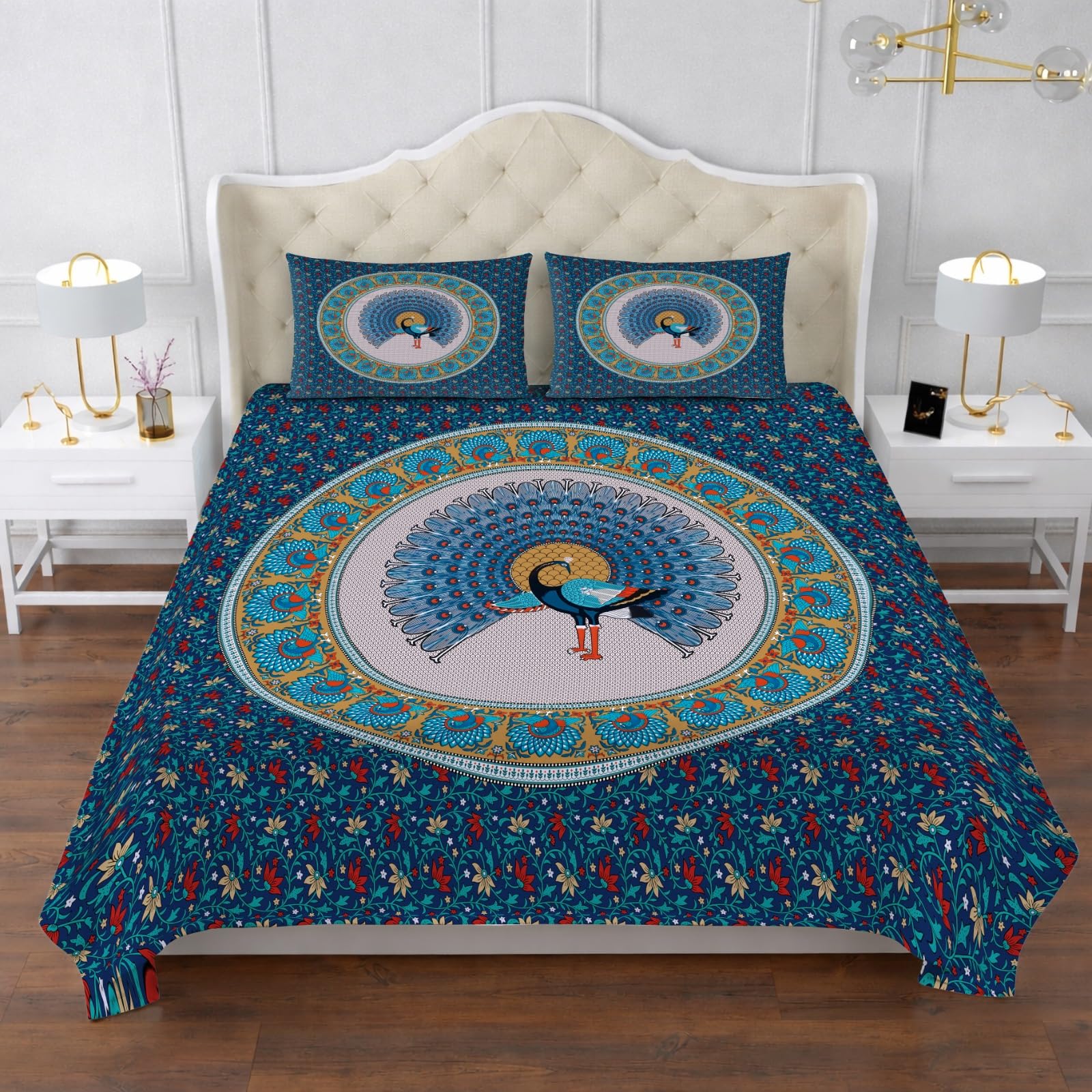 7 D Cartoon Printed Bedsheet Set with Matching Pillow Covers | Soft, Breathable & Skin-Friendly Fabric | Comfortable & Durable Bedding Set for Single & Double Bed (Peacock Design)-image-46