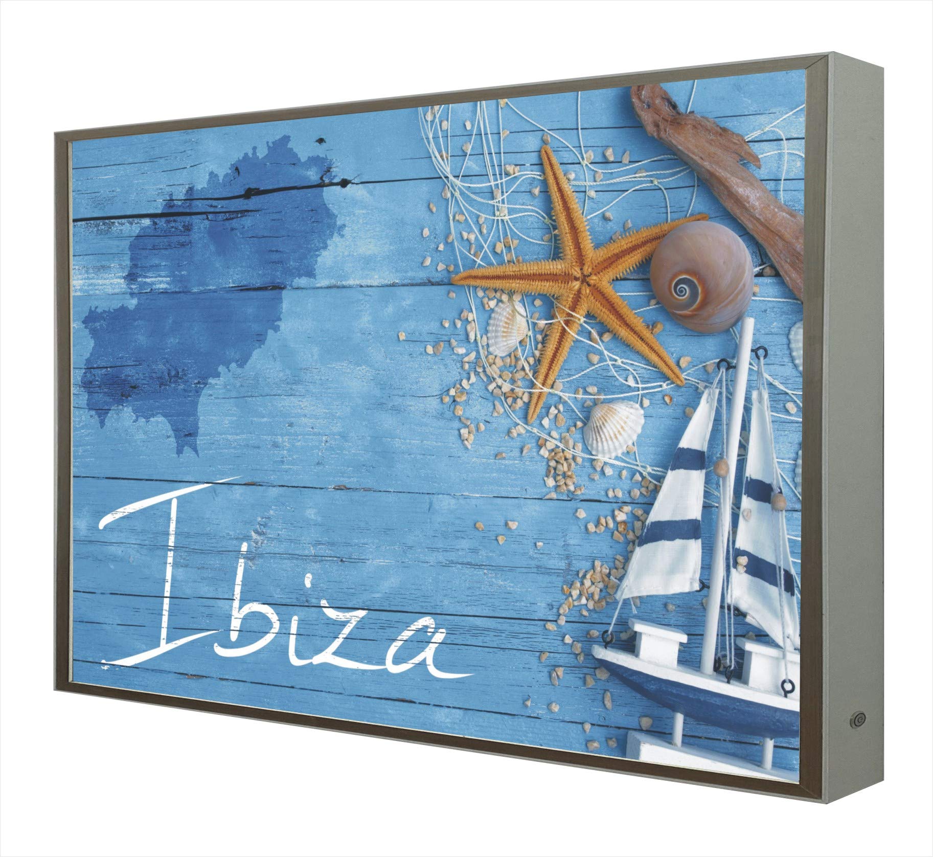 Cadre avec cadre en bois laqué blanc éclairé LED Ibiza pour décoration intérieure moderne