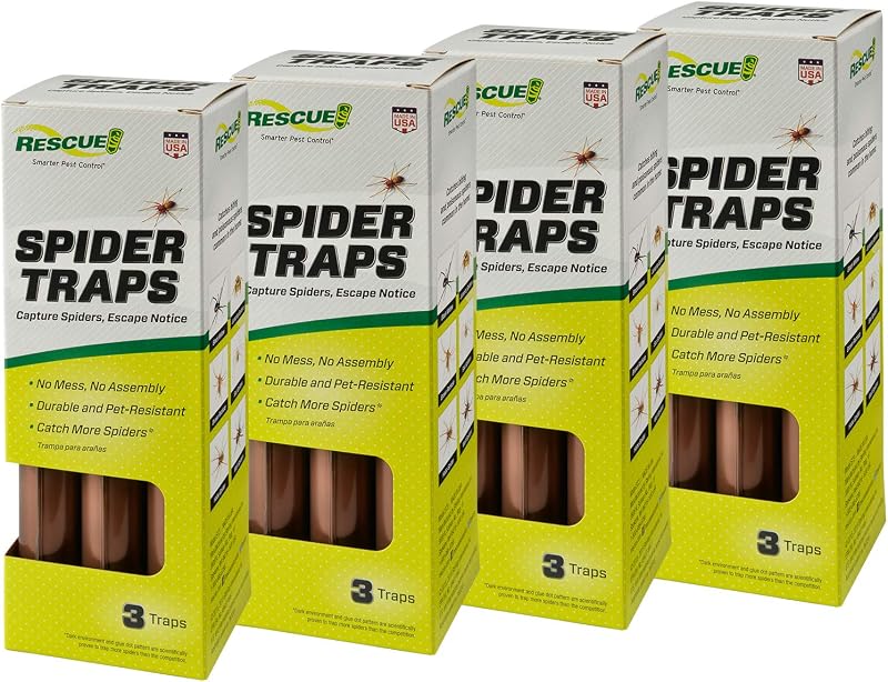 RESCUE! Spider Traps – Catches Brown Recluse, Hobo Spiders, Black Widows & Wolf Spiders - 4 Pack (12 Traps)