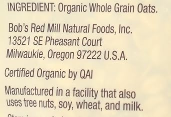 Bob's Red Mill Organic Old Fashioned Rolled Oats, 16oz (Pack of 1) - Organic, Non GMO, Whole Grain, Vegan, Kosher