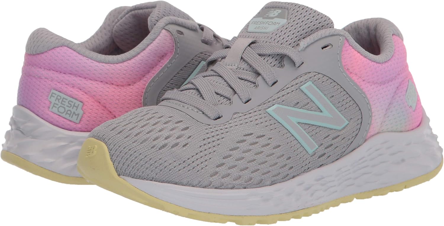 New Balance Unisex-Child Fresh Foam Arishi V2 Lace-up Running Shoe Light Aluminum/Pink Lemonade 10.5 Little Kid