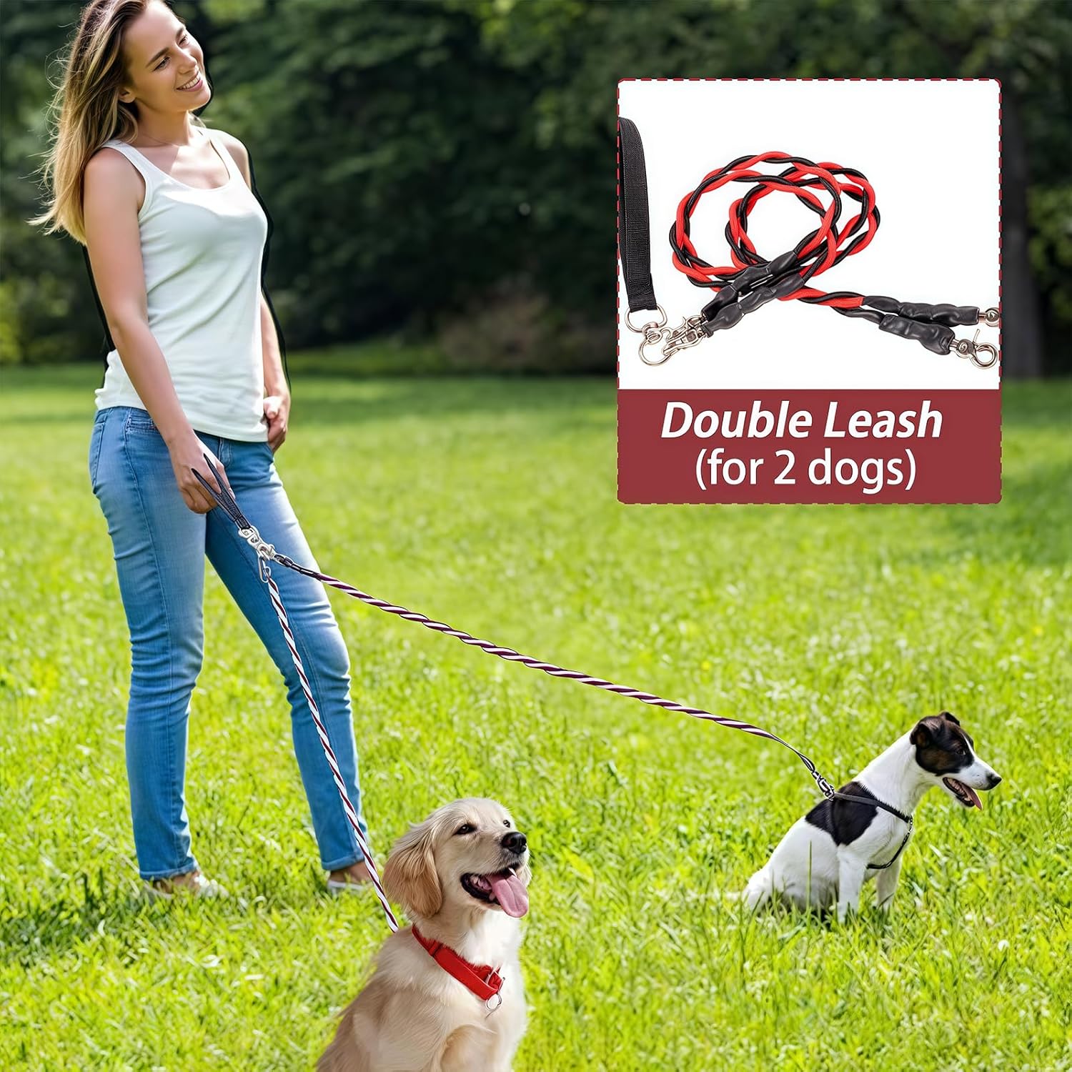 Double Bungee Leash - 1st Step Training Tool,No Tangle Leash for 2 Dogs,Double Bungee Dog Leash with Padded Handles for Small/Medium/Large Breeds (Pink/Black, M-Up to 40 pounds) - Image 2