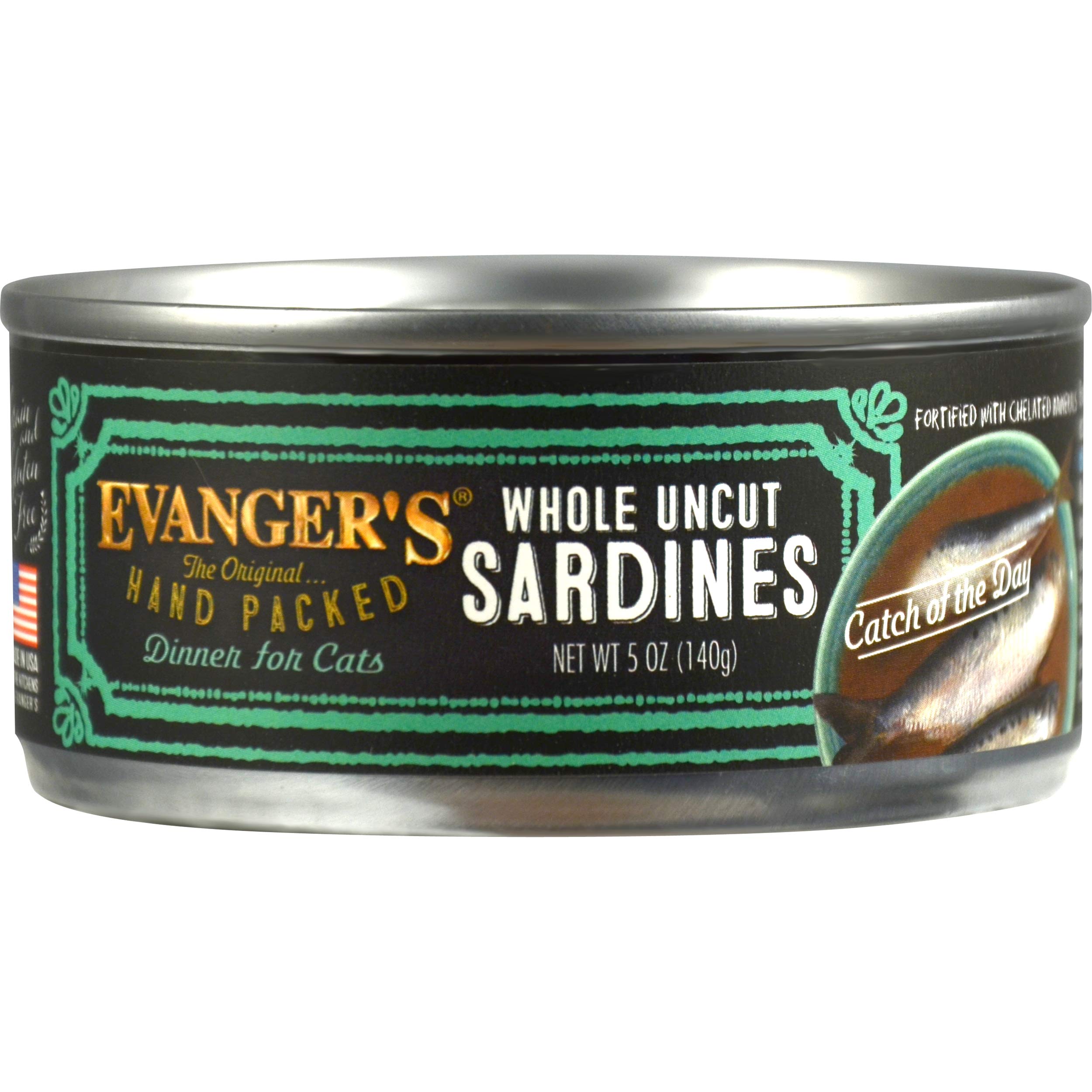 Evanger's Hand Packed Catch of The Day Uncut Sardines for Cats, 12 x 5.5 oz cans