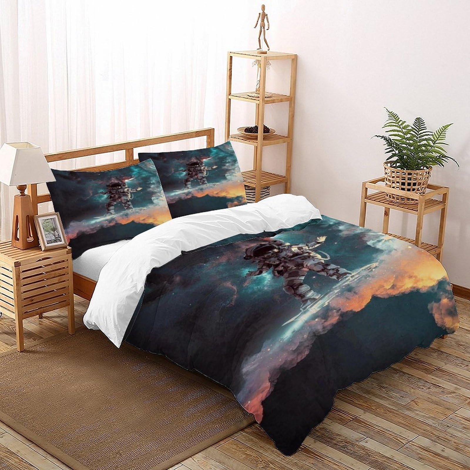Astronaut Nebula Bedding Set Theme Bedspread Space Theme Duvet Cover Set Microfiber Quilt Cover Universal for All Seasons Pillowcase Super King（260x220cm）
