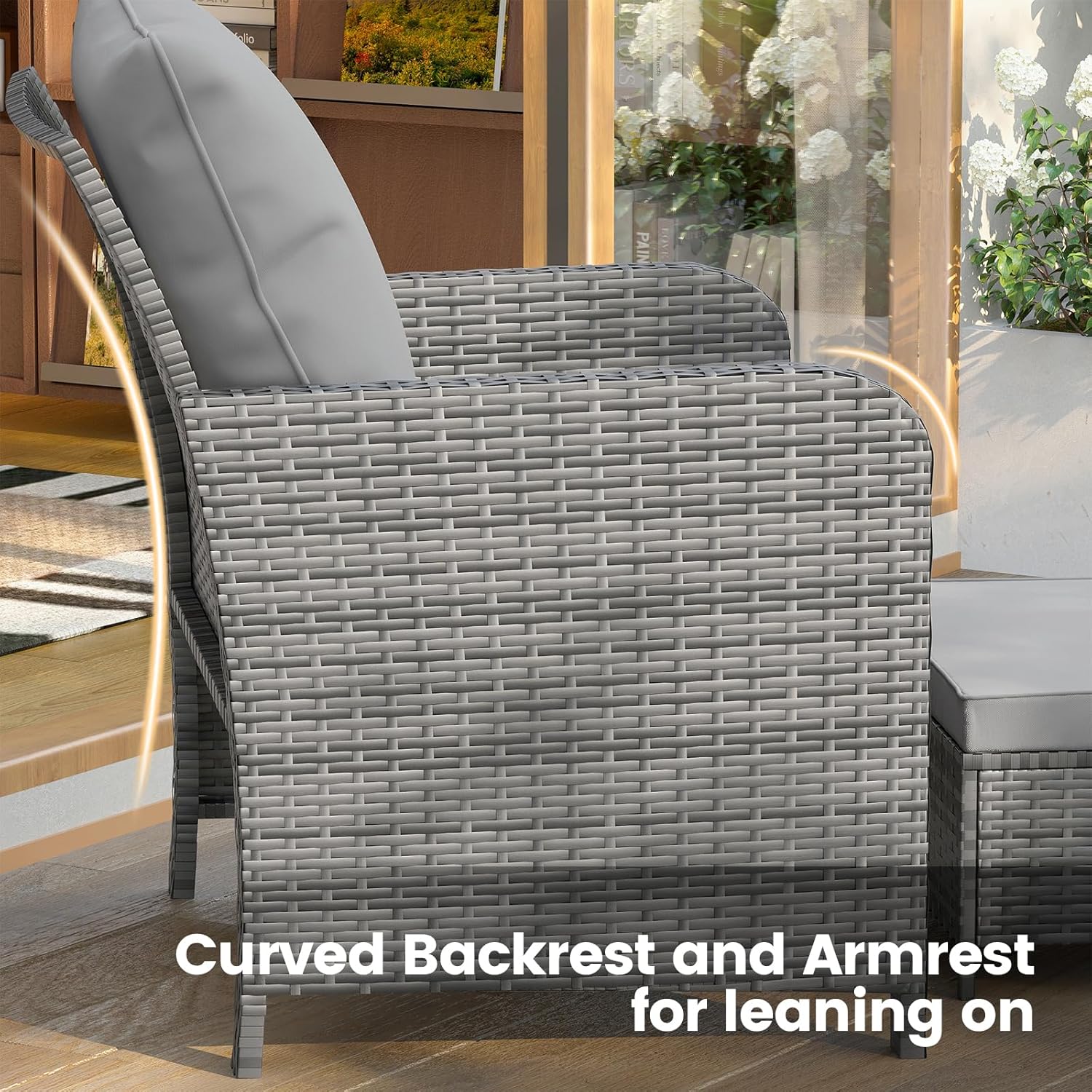 UDPATIO Patio Chairs with Hiddern Ottoman Balcony Furniture Small Space, Wicker Outdoor Patio Furniture with Side Table for Deck, Porch