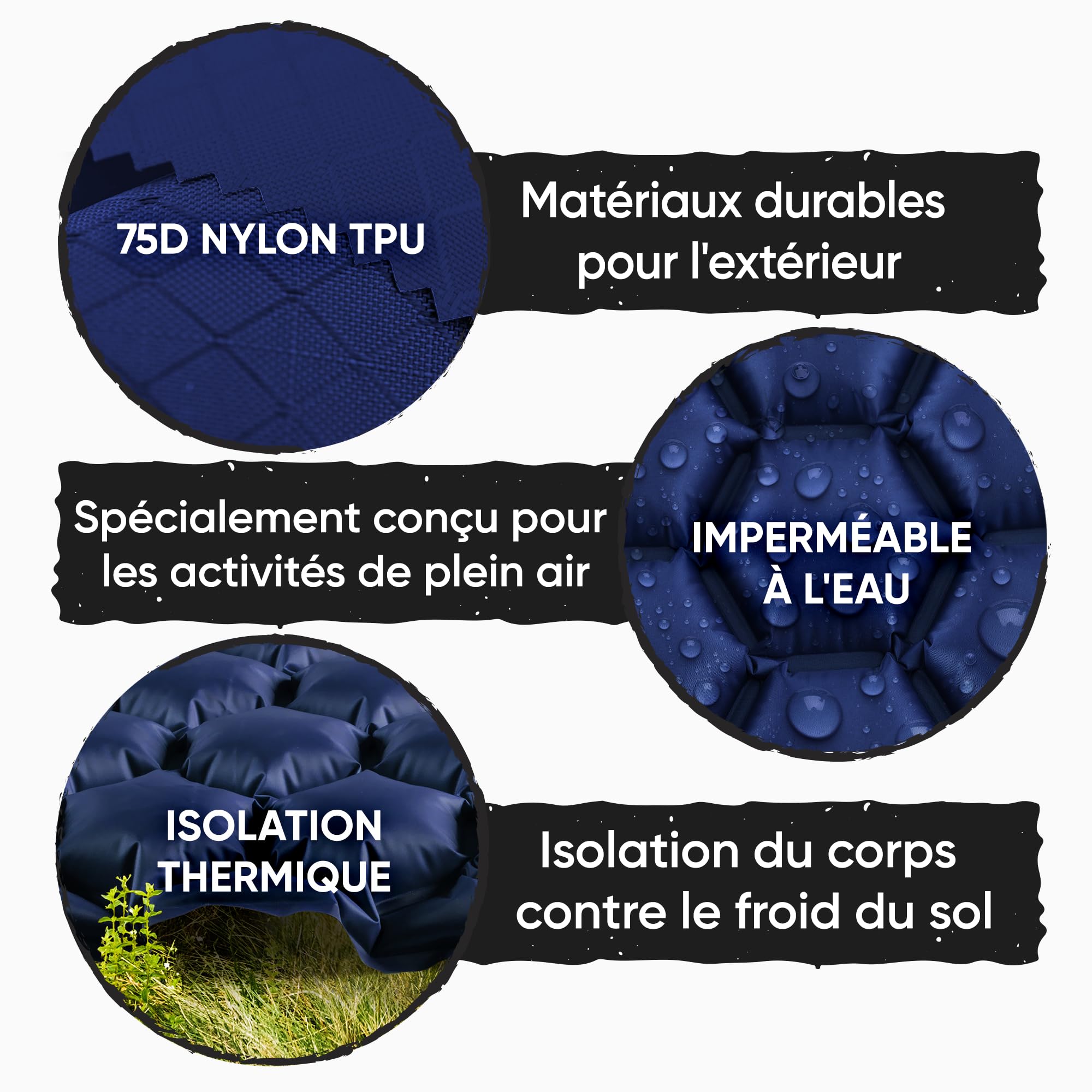 POWERLIX Tapis de Couchage Gonflable Ultra léger, idéal pour Le Camping, Le Sac à Dos, la randonnée – Airpad, Sac de gonflage, Sac de Transport, kit de réparation Bleu Marine