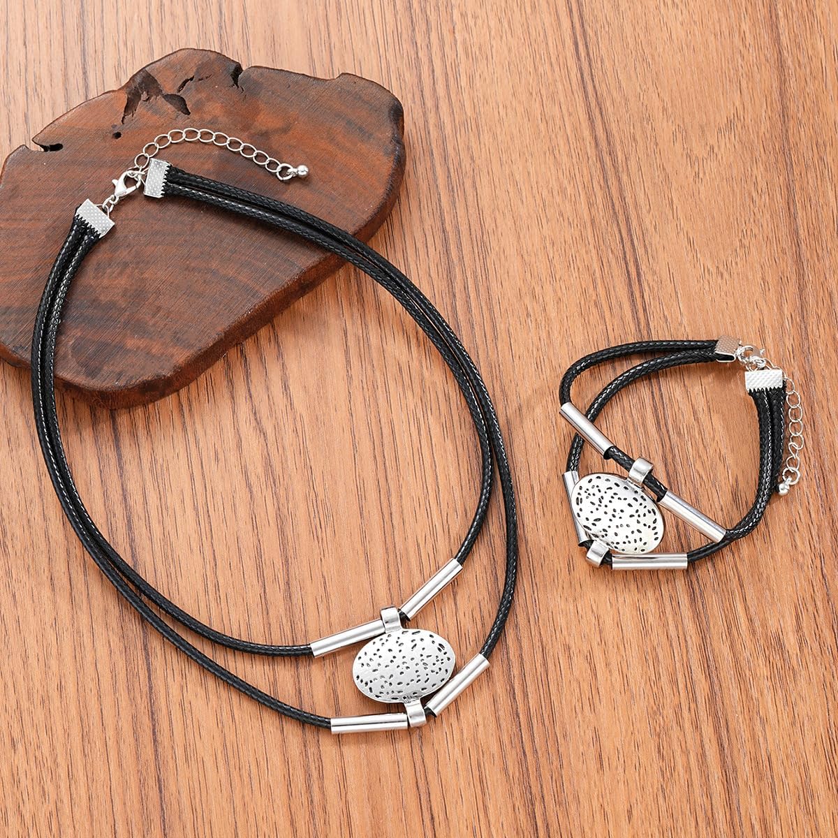 Nojess Gold Layered Black PU Leather Choker Jewelry Set for Women Western Choker Necklaces for Women Country Jewelry Boho Cowboy Necklaces Jewelry Set - Image 2