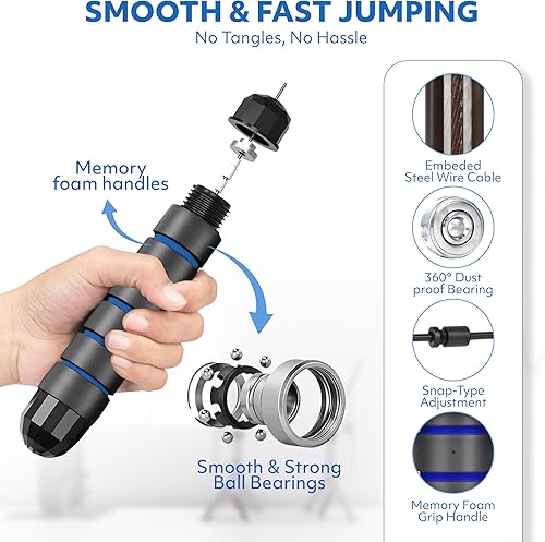 Miniatura 2 de Cuerda de saltar, cuerda de saltar pesada, cable de cuerda de salto de velocidad rápida sin enredos con rodamientos de bolas