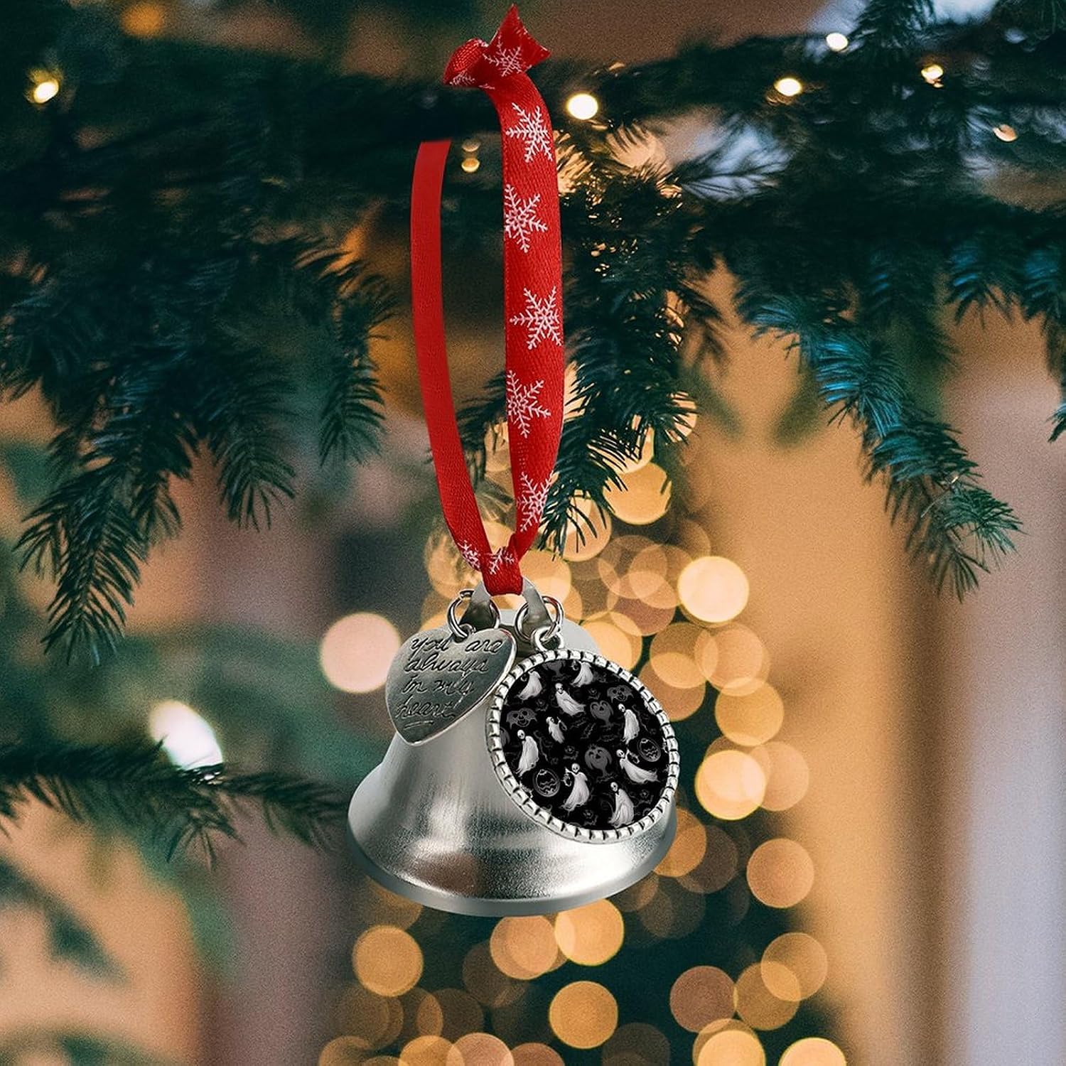 Metal Iron Christmas Bell Ornaments - Cute Personalized Halloween Goth Printed Hanging Bells, Elegant & Durable for Christmas Home Party Wedding Decor