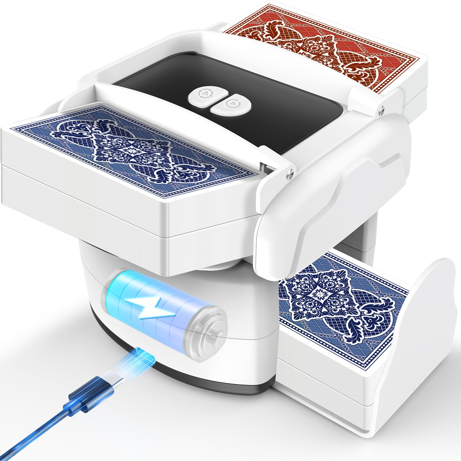 Feebee Kartenmischmaschine Elektrische für 4 Decks - Automatischer Mischmaschine Karten,USB Kartenmischer mit Akku 3000mAh,Kartenmischgerät Gleichmäßig & Nicht Eingeklemmt,Card Shuffler für UNO,Romme