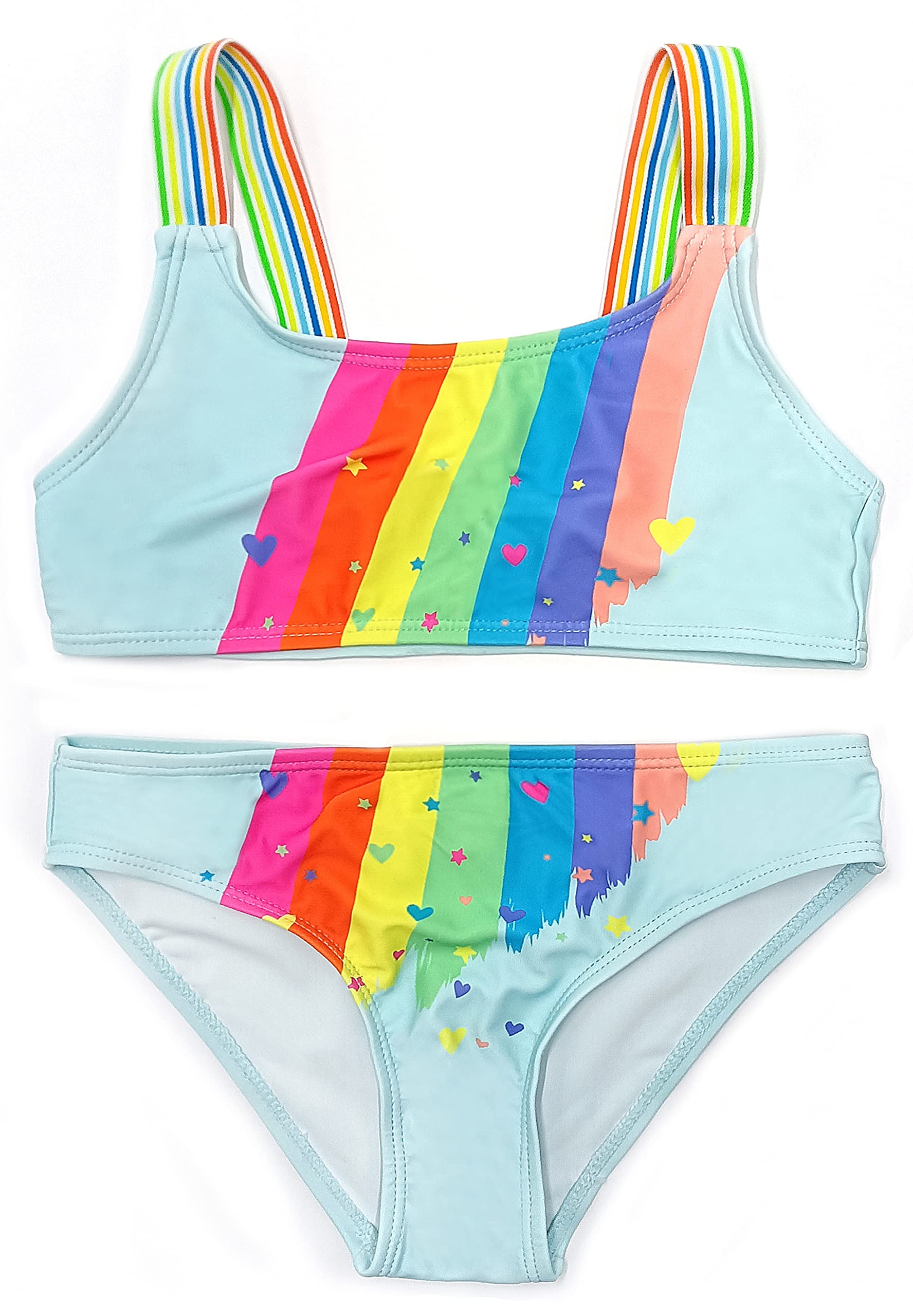 SHEKINI Traje de Baño de Dos Piezas para Niñas Elegante Estampado Deportivo Top de Bikini Set con Triángulo Bikini Bottom Niñita Ropa de Playa para 2-7 años