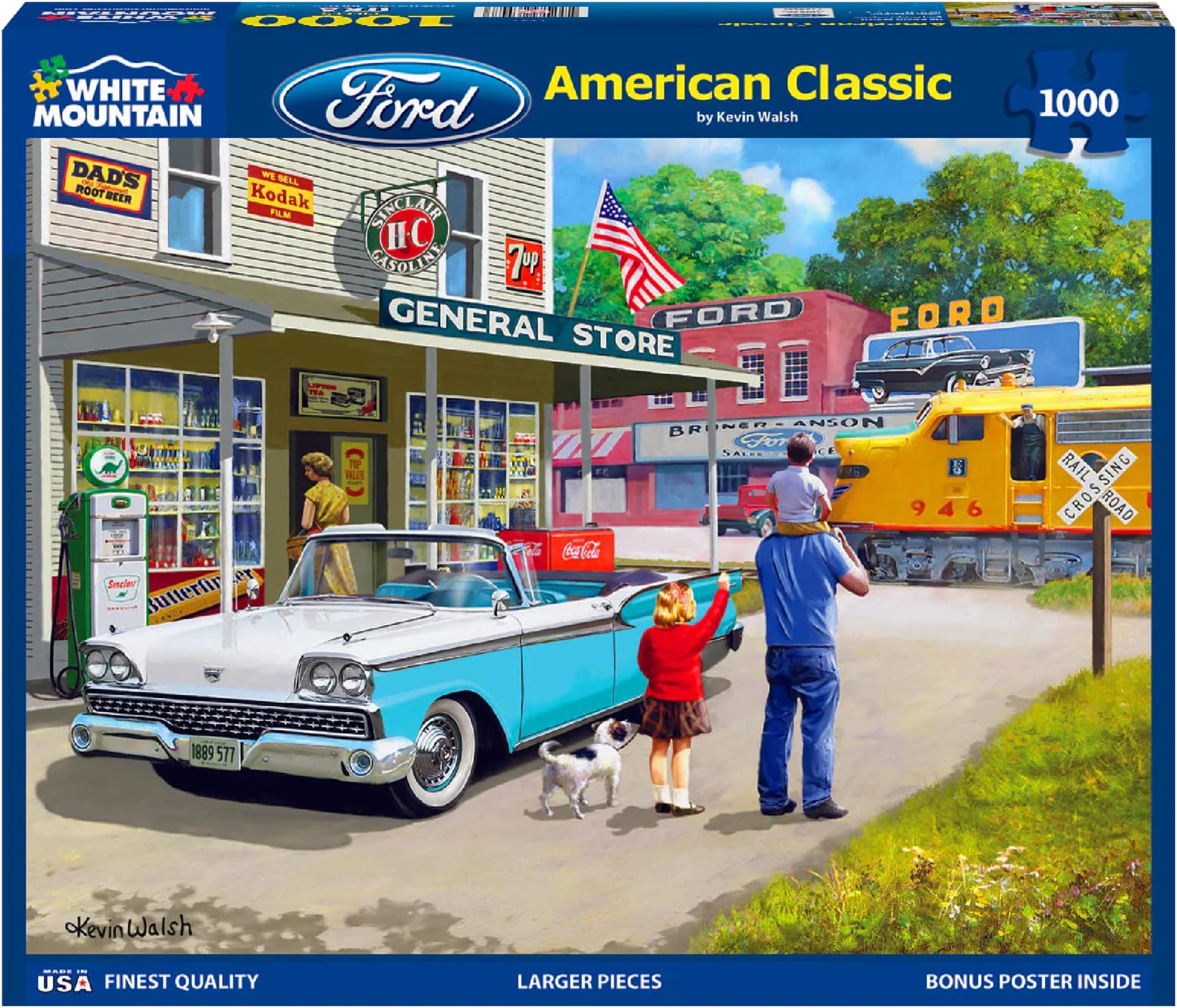 1000 Piece Jigsaw Puzzle Vintage Classic Car Scene Puzzles with Large Pieces for Adults and Family 24"x30" – Ford American Classic