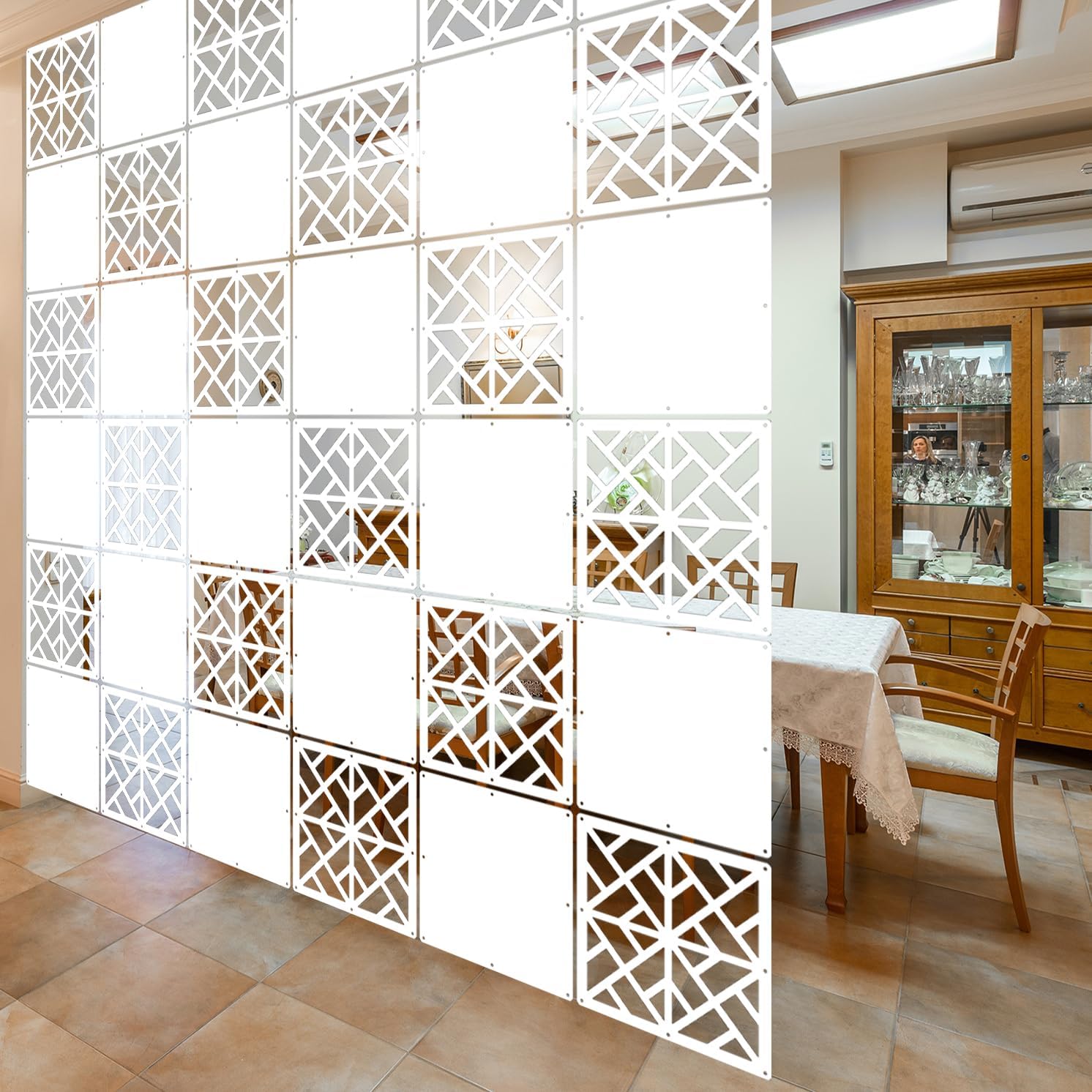 Lchen Hanging Room Divider,10 Pieces Wood-Plastic Hanging Panels White Board Cut Room Partition 0.2“Thick Screen Panel for Living Room Bedroom Home Decoration (Mixed-SG)