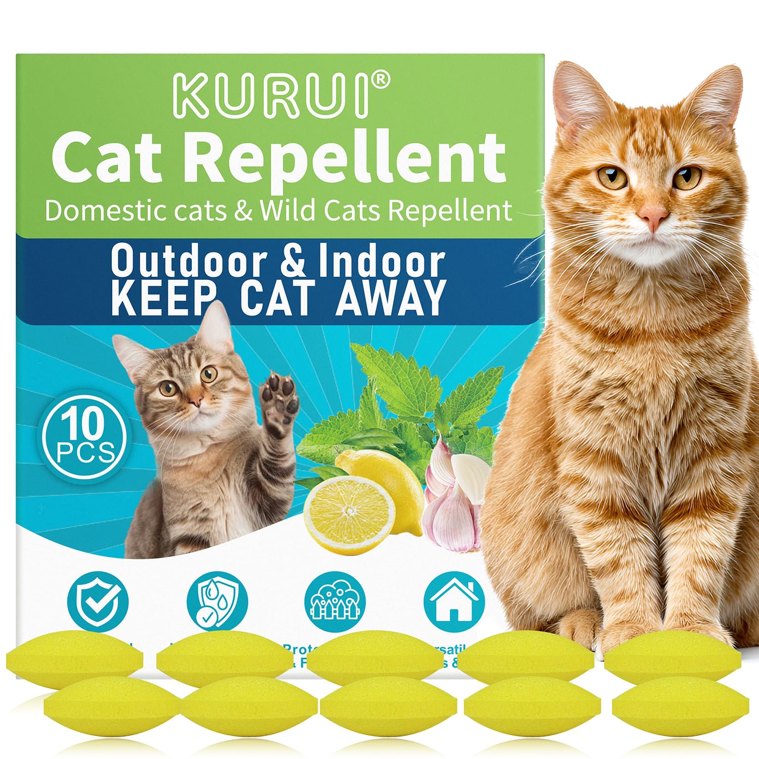 Cat Repellent for Gardens UK, Cat Repellent for Garden, 10PCS Cat Deterrent, Natural Lemon Oil Cat Deterrent, Cat Scarer for Stray Cats Digging - Keeps Yard Lawn Garden Furniture Insect Repellent