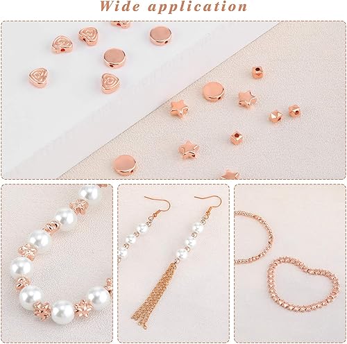 Miniatura 3 de Hicarer Juego de 1200 cuentas espaciadoras con forma de estrella redonda Rondelle, espaciador facetado, corazón, flor, disco plano, cuentas sueltas