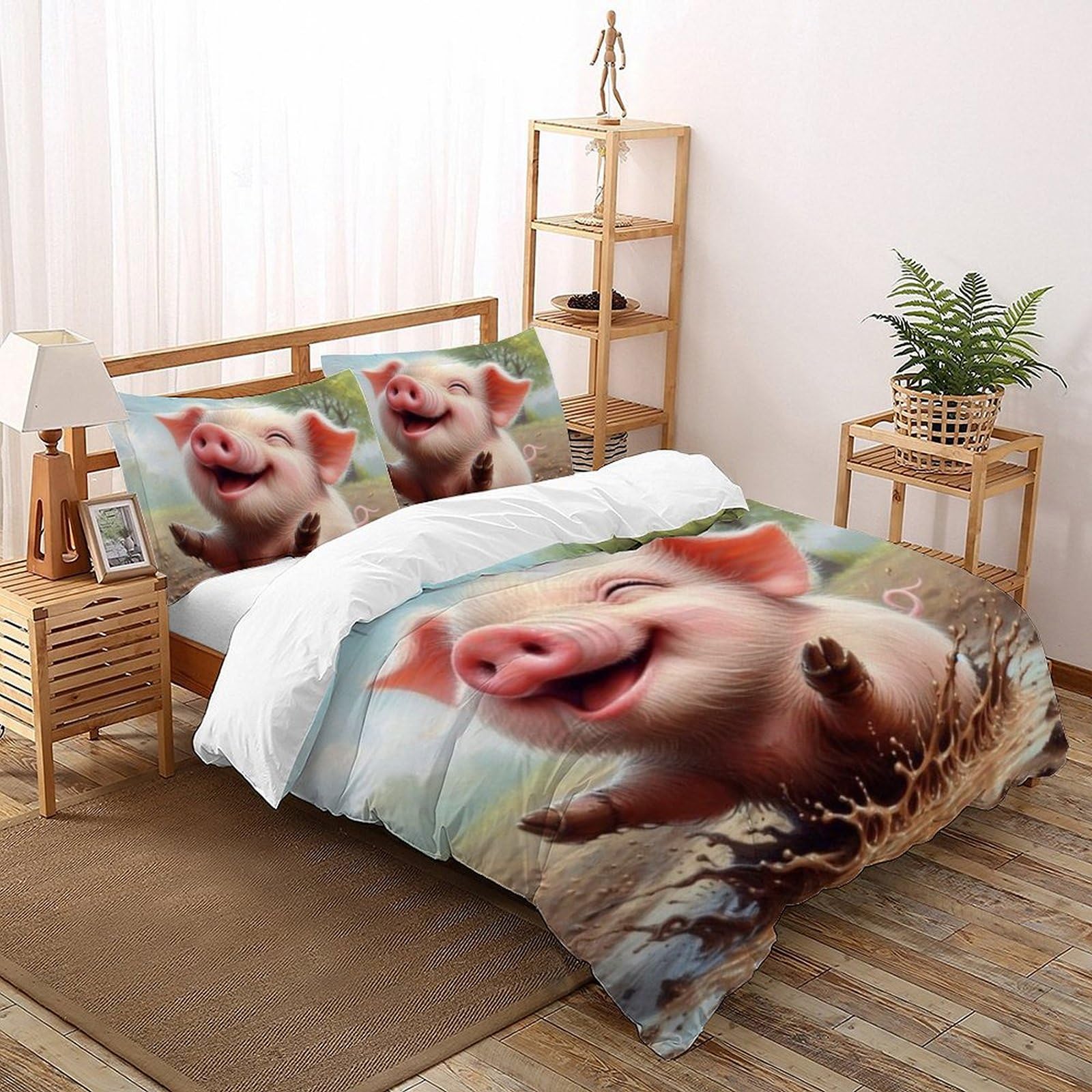 Parure de lit animaux imprimé 3D cochon en microfibre douce et thermorégulatrice