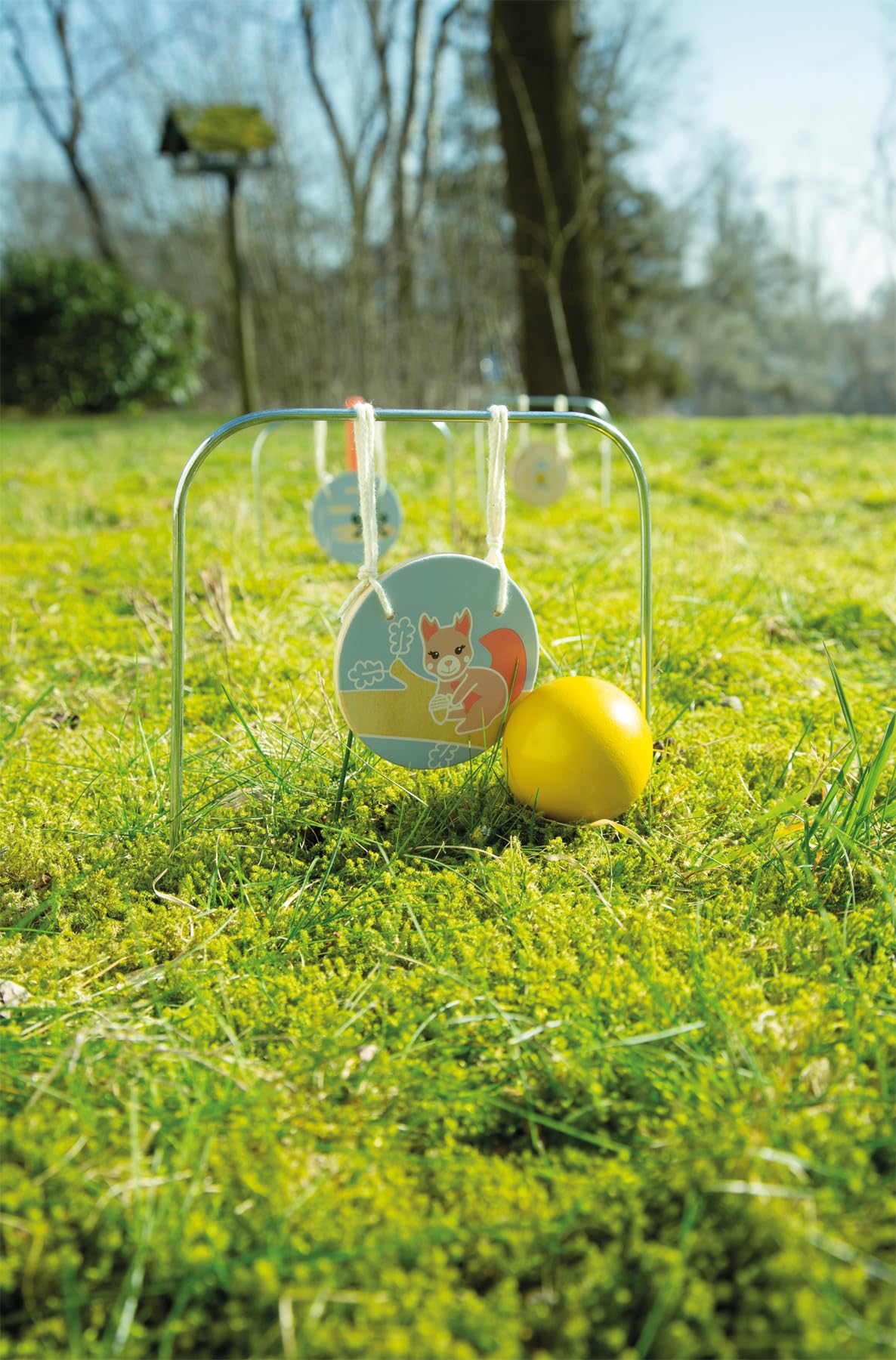 small Foot Krocket „Garden Buddies“ aus Holz, Robustes Outdoor-Spiel mit niedlichen Tiermotiven, für Kinder ab 3 Jahren, 12646, Blau und Gelb