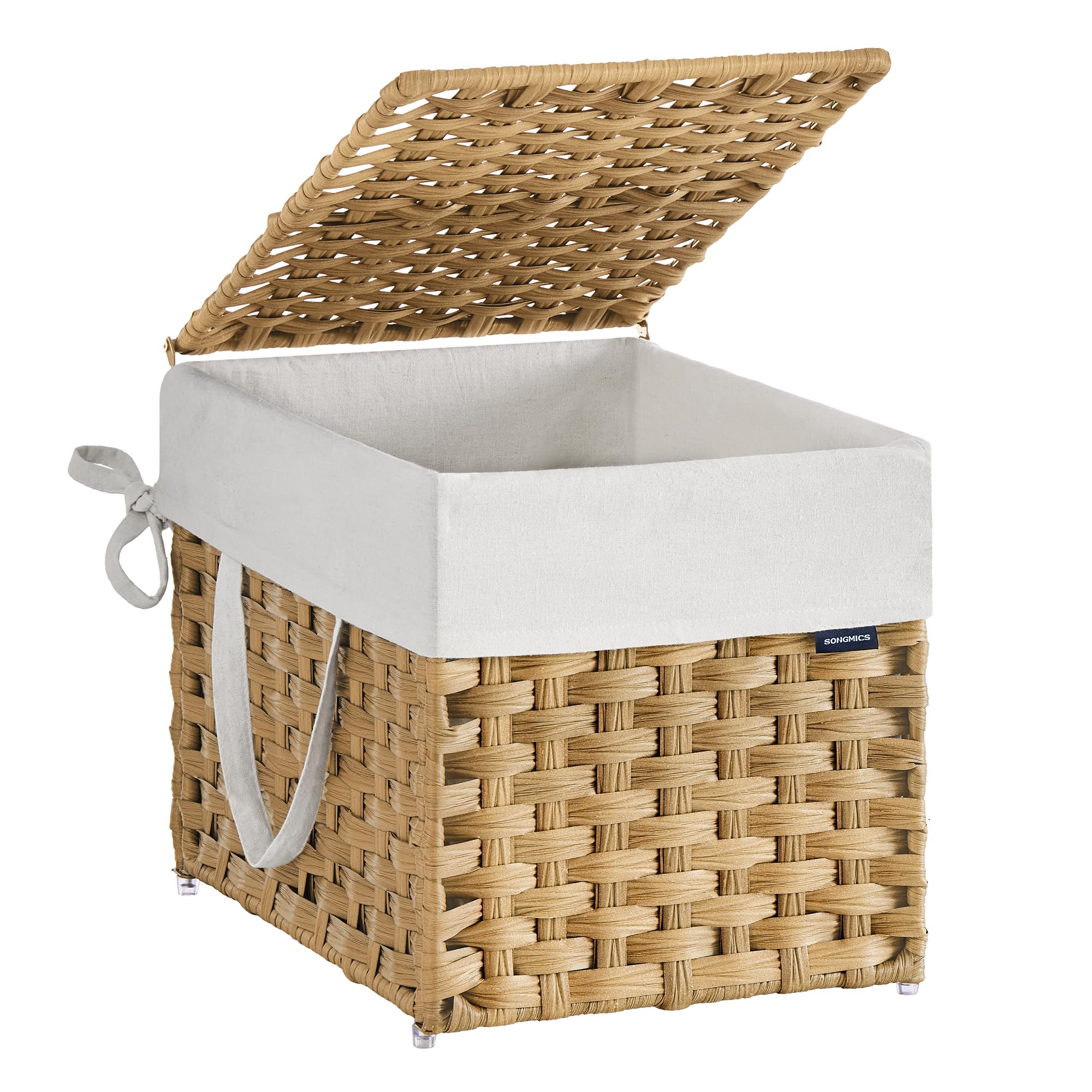 SONGMICS Laundry Hamper with Lid, 9.5 Gallon (36 L) Synthetic Rattan Clothes Laundry Basket with Lid and Handles, Foldable, Removable Liner, Goose Yellow ULCB136Y01