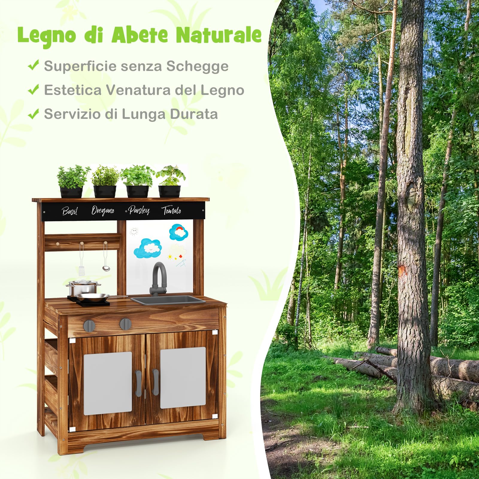 COSTWAY Cucina Giocattolo da Giardino con Lavagna