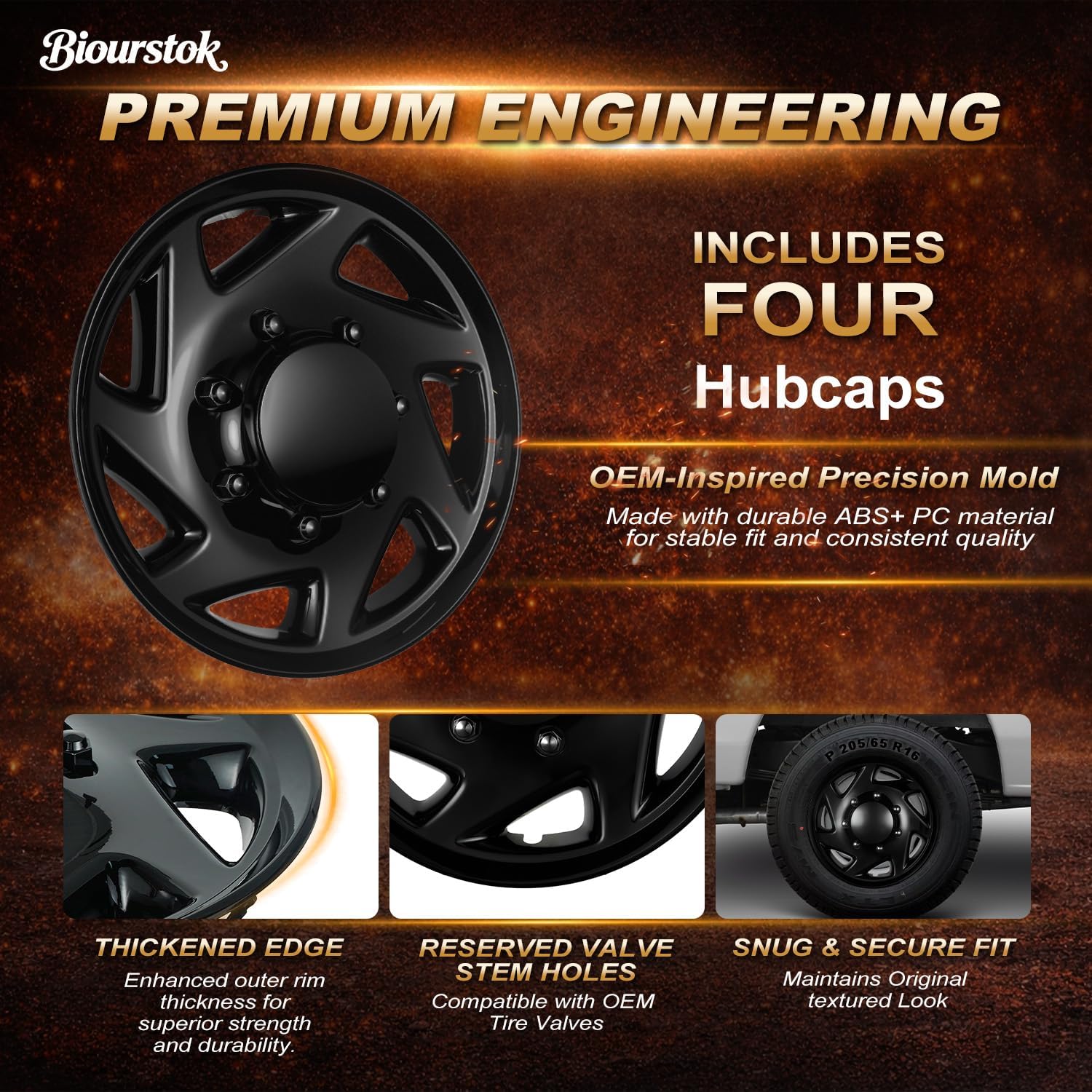 16 Inch Wheel Covers Hubcaps Compatible with 1992-2025 Ford E150 E250 E350 E450, Fits 8-Lug SRW Steel Wheels, OEM #4C2Z-1130-BA Replacement, Snap-On Wheel Covers, Set of 4 (Black)