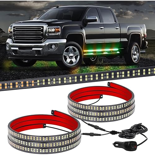 XRIDONSEN 2PCS 70 inch Truck Amber Green Emergency Lights Strip 864 LED Running Board Strobe Lights Bar Firefighter Lights Flashing Warning Safety Waterproof Flexible for Vehicles Trucks Pickup POV