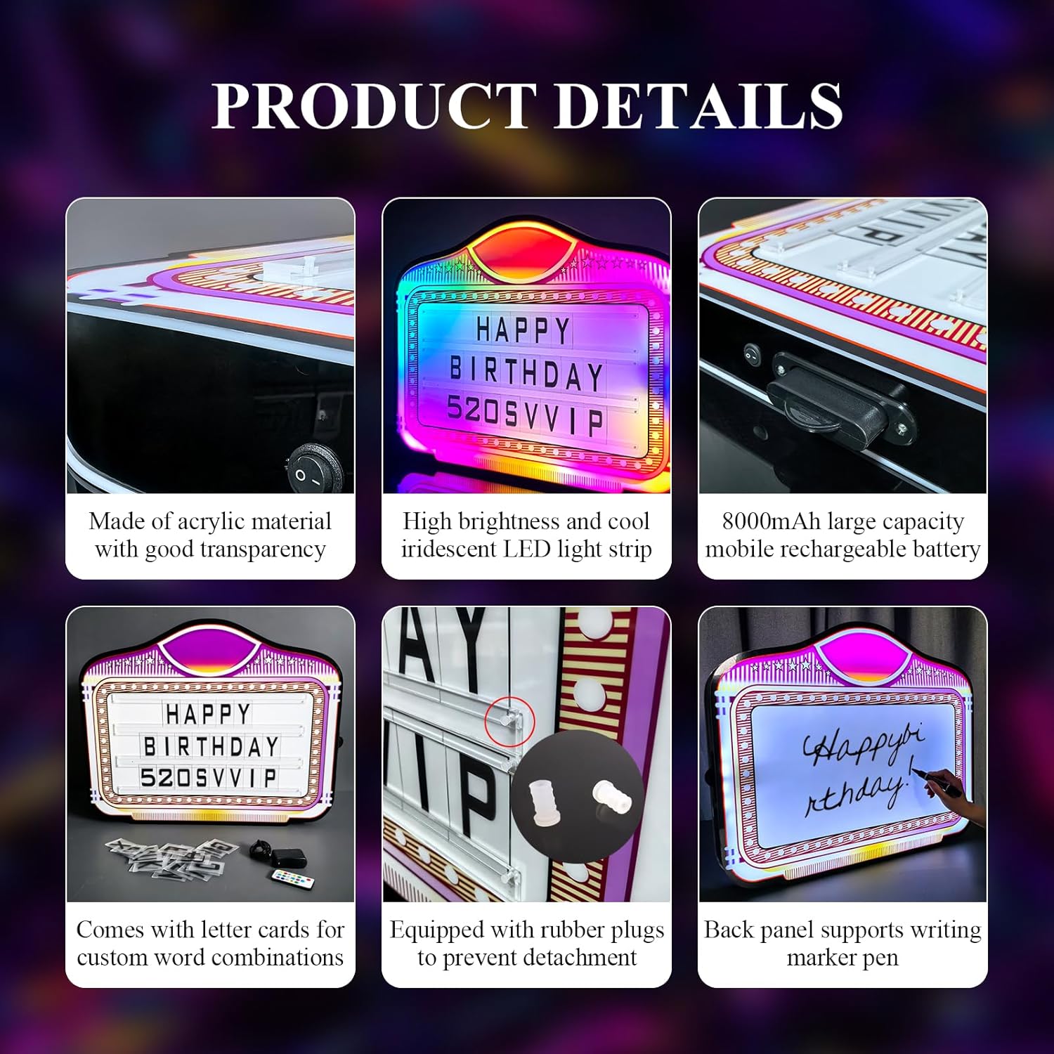 GLITCHCORE LED Bottle Service Sign - Acrylic VIP Club Light Lightweight Handheld for bottle girl sign with Interchangeable Letters Numbers (4 set Letters 2set Numbers) Suitable for bar parties