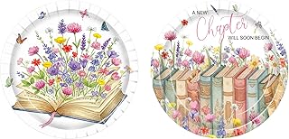 C L cooper life Floral Book Themed Disposable Dinner Plates 32pcs 9 Inch - A New Chapter Party Plates for Graduation Retirement Baby Shower Bridal Shower Book Club Decorations