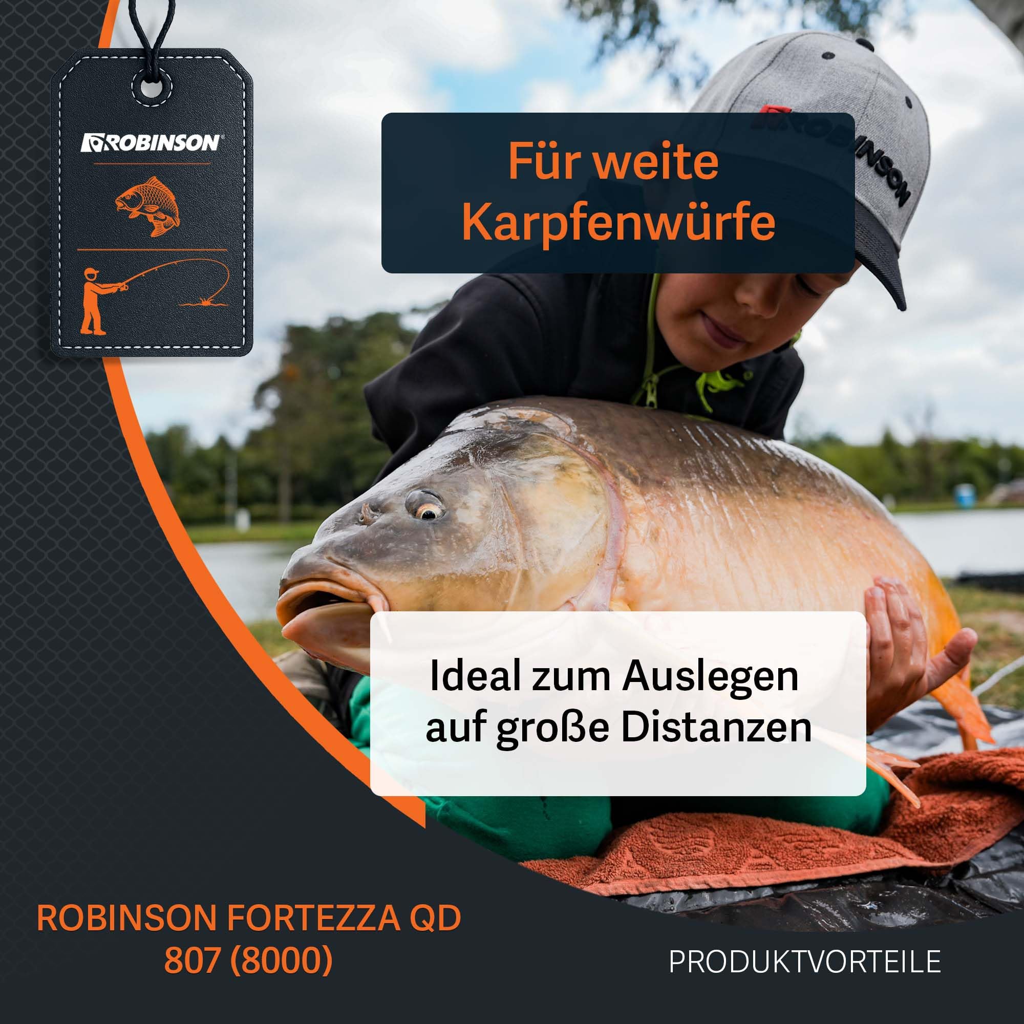 Robinson Karpfenrolle 8000 mit 18kg Bremskraft – Angelrolle mit Quick & Power Drag – Schneckengetriebe für gleichmäßige Schnurverlegung – Duraluminium-Spule – Fortezza
