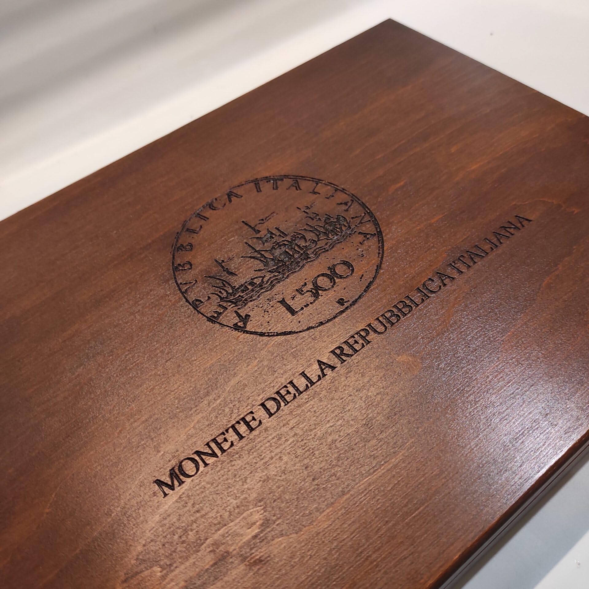 Cofanetto monete da collezione con 3 vassoi in velluto per monete Repubblica Italiana, legno massello artigianale, numismatica - Coins&More