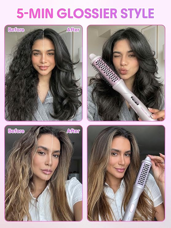 SHEGLAM Steam Thermal Brush, 1.5 Steam Blowout Brush 4-in-1 Curling Brush