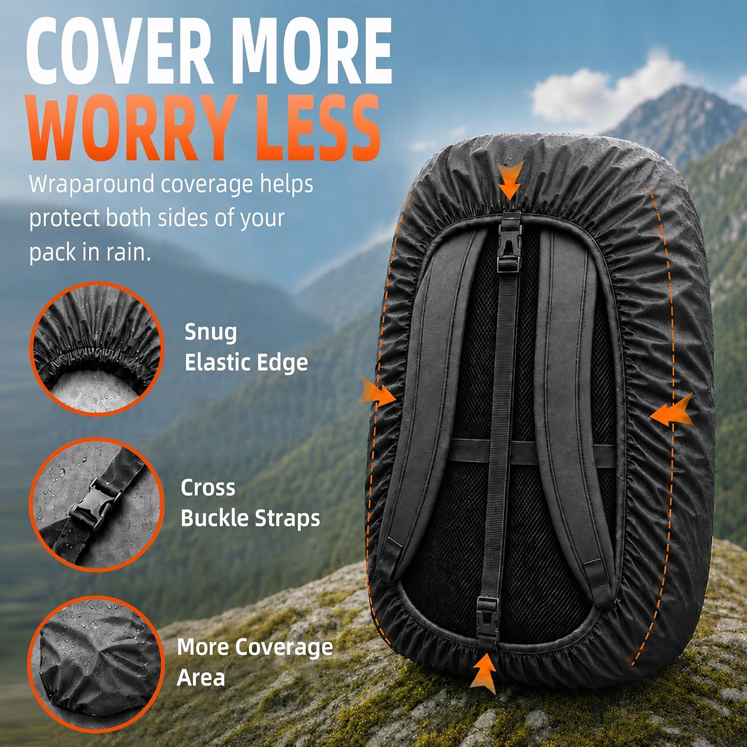 Frelaxy Waterproof Backpack Rain Cover, Pack Covers for Hiking, Travel | Upgraded Silver-Coated Waterproof Fabric, Anti-Slip Cross-Buckle Strap, Ultralight and Compact