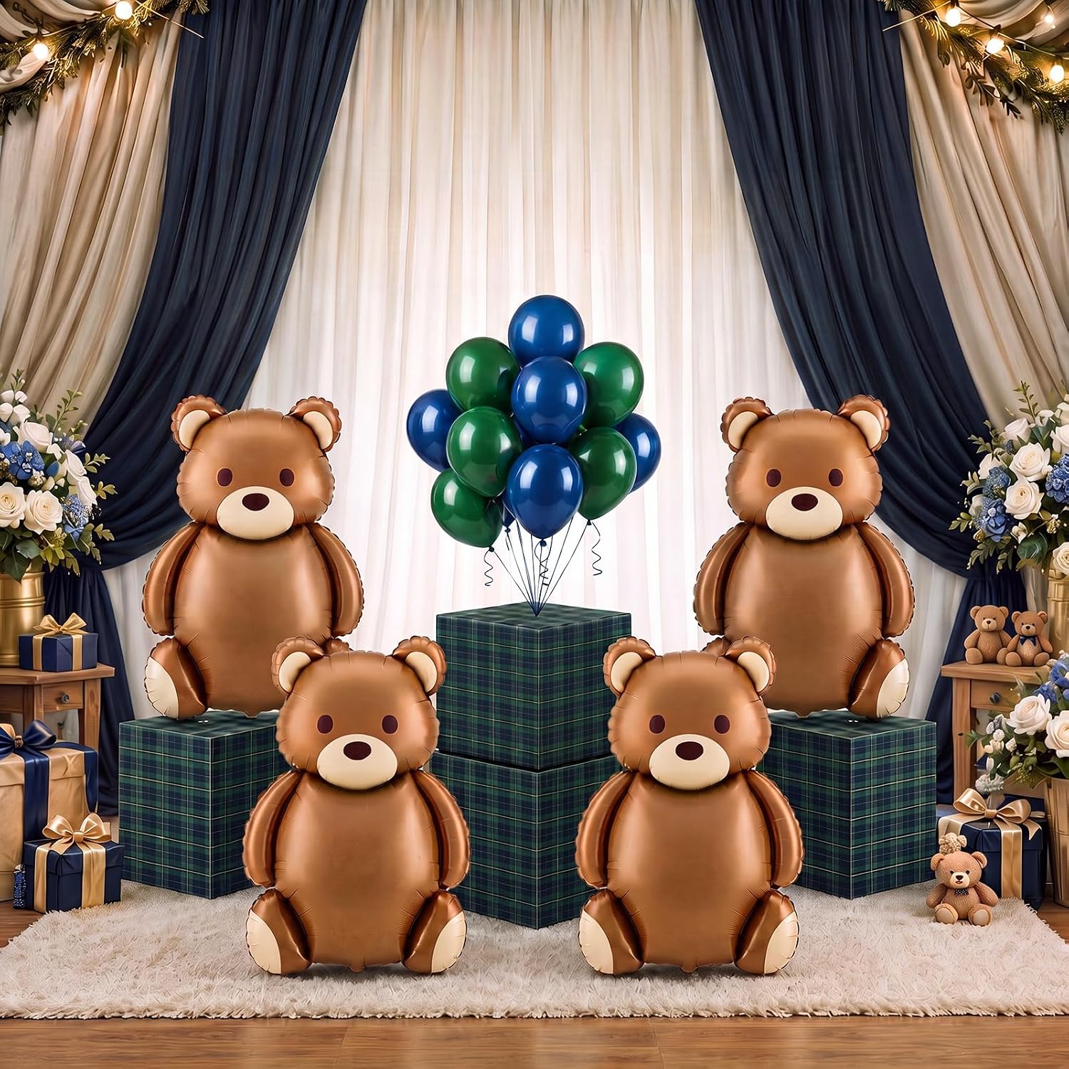 Kolldenn 28 Pcs Bear Party Decorations 4 Plaid Boxes 35" Balloons Set image 3