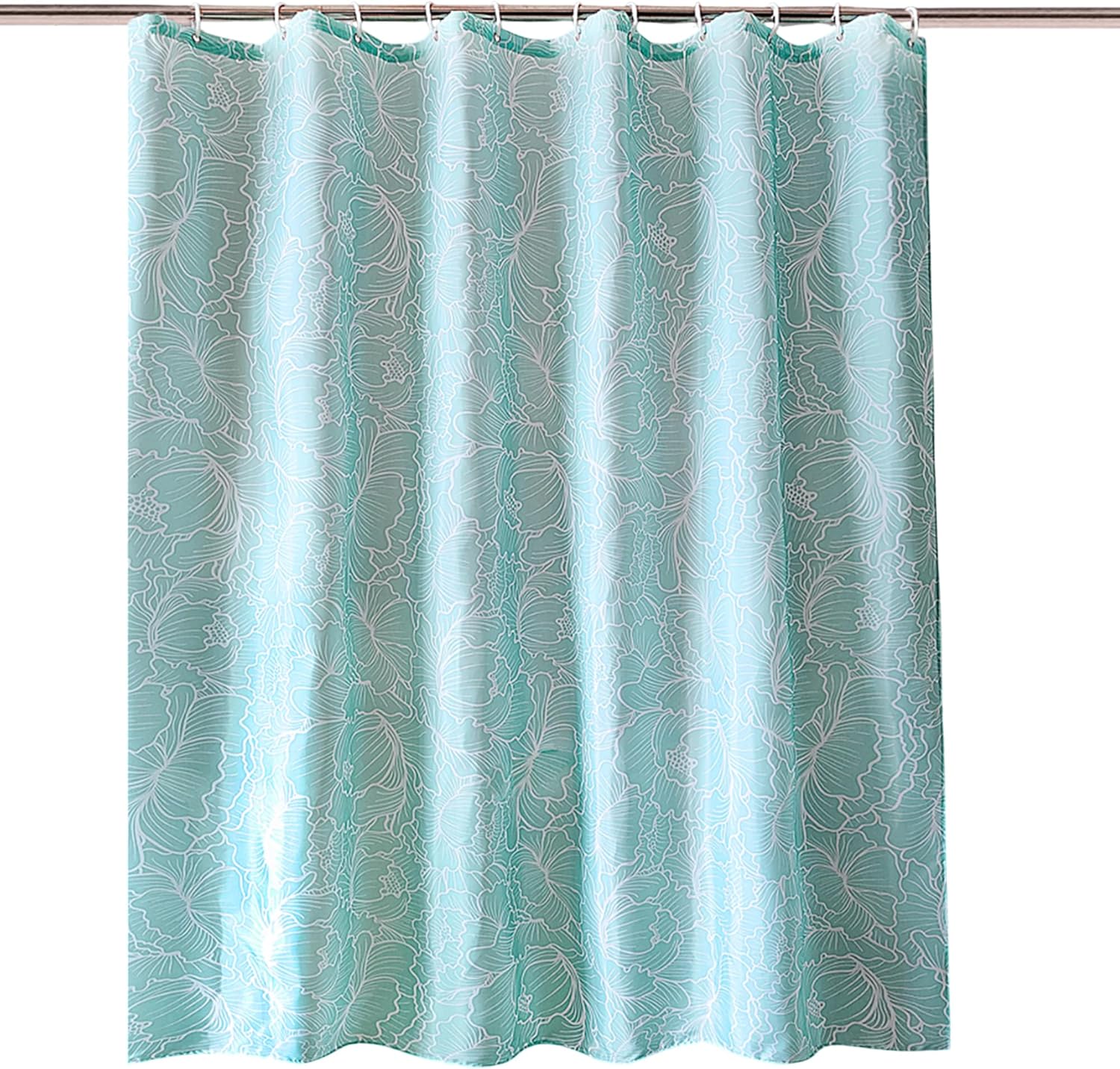 WedDecor Bathroom Shower Curtain Waterproof, Heavy Duty 100% Polyester Fabric Curtains Liner with 12 Curtain Hooks, 180cm x 200cm, Light Blue